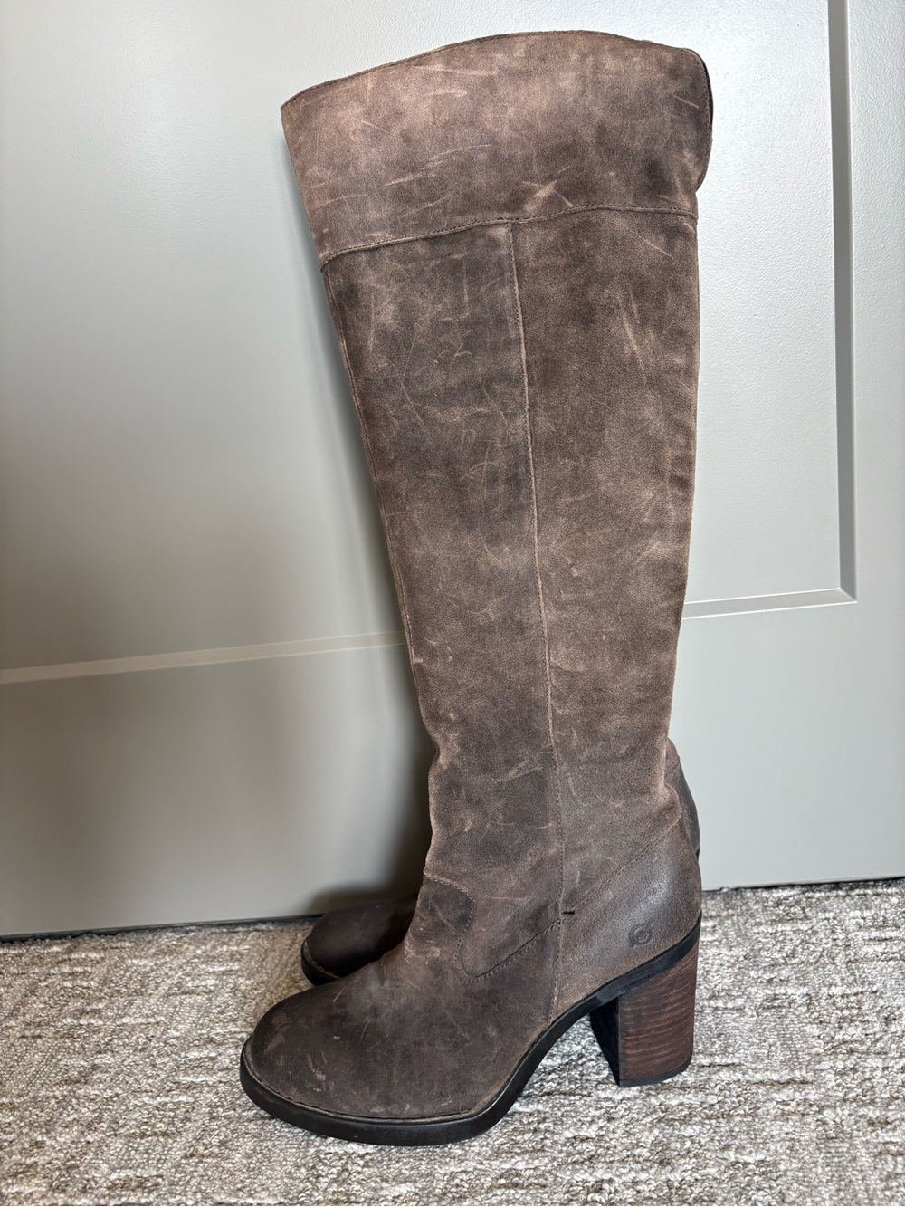 Born Womens Distressed Brown Suede Knee-High Block Boot size 11
